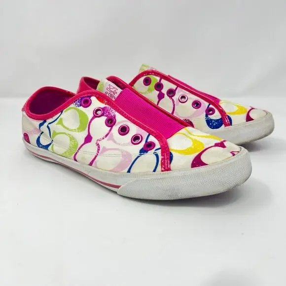 Coach Bev Slip on Sneaker Colorful C Logo Bright Preppy Hot Pink Laceless Size 7 - Picture 2 of 8